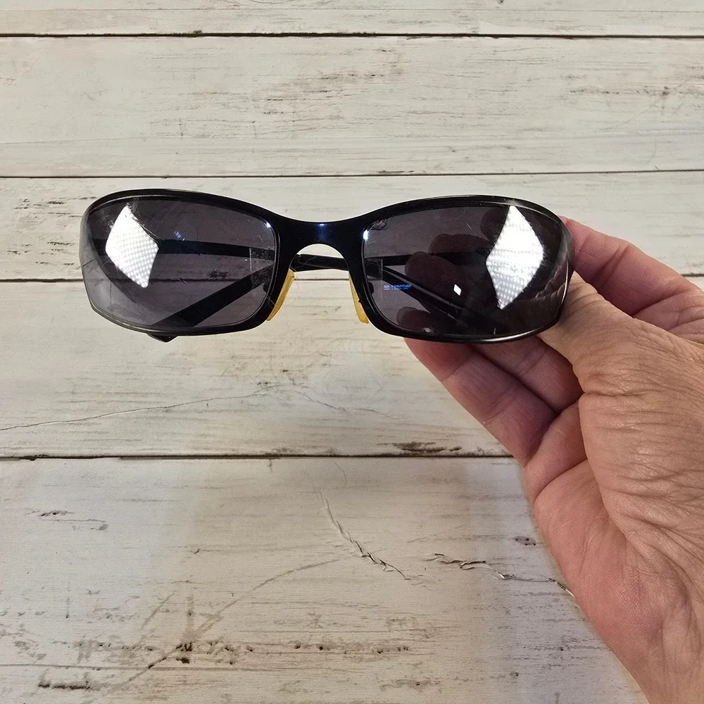 Black Metal Wrap Around‎ Sport Sunglasses Dark Tint Lenses Rectangular Frame
